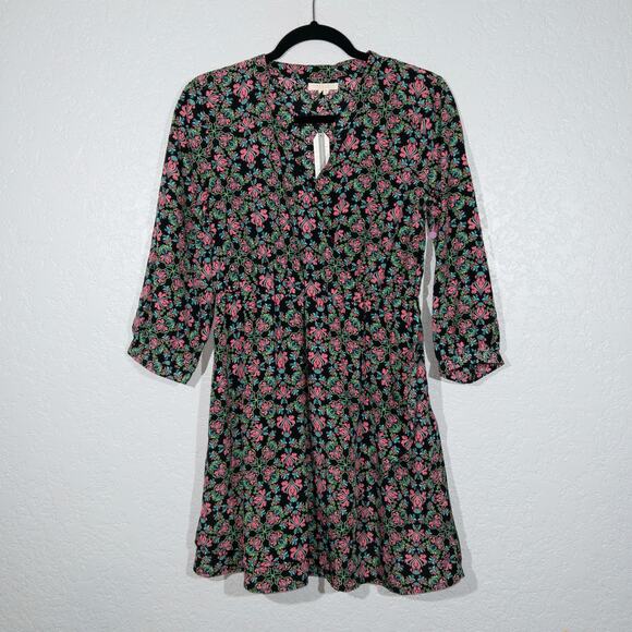 NWT Tulle Black Long Sleeve Neon Floral Print Mini Dress Size Small‎ - Picture 1 of 8